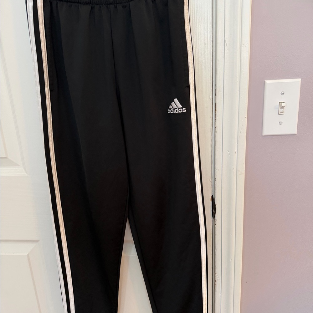 Adidas Kids Black Joggers with White Stripes